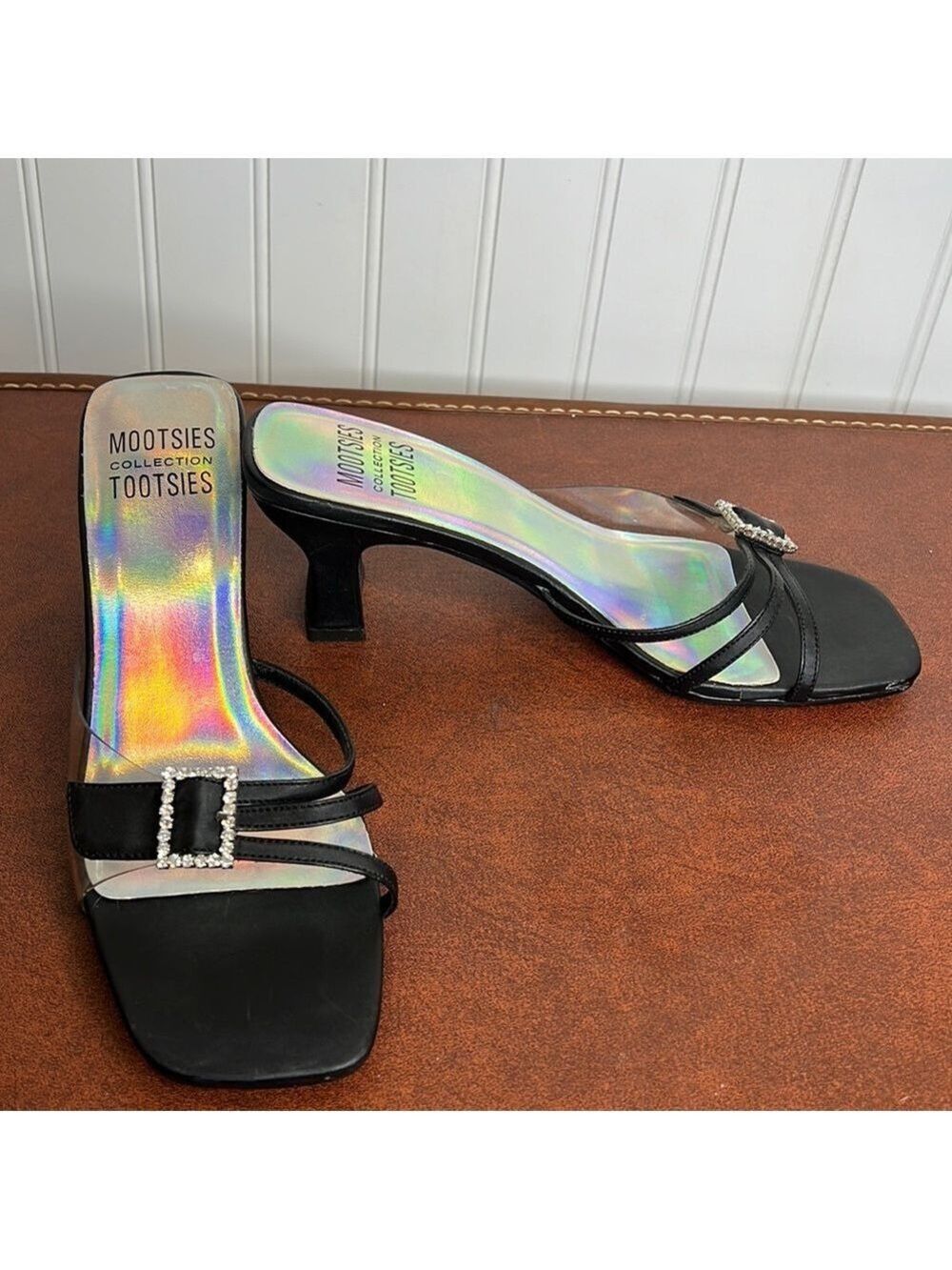 Mootsies Tootsies Holographic Heeled slides Size 6